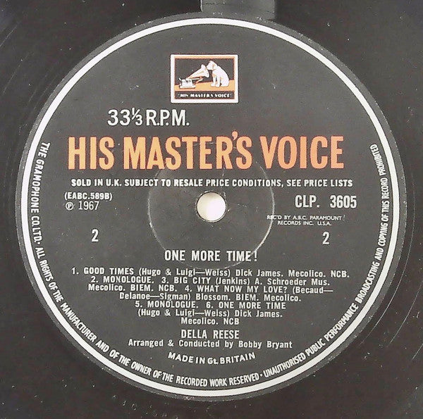 Della Reese : One More Time! Recorded Live At The Playboy Club (LP, Album, Mono)