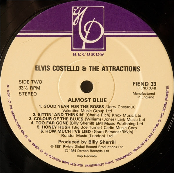 Elvis Costello & The Attractions : Almost Blue (LP, Album, RE)