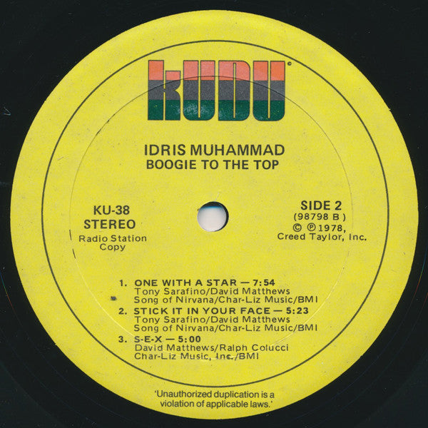 Idris Muhammad : Boogie To The Top (LP, Album, Promo, Kee)
