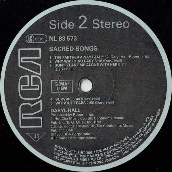 Daryl Hall : Sacred Songs (LP, Album, RE)