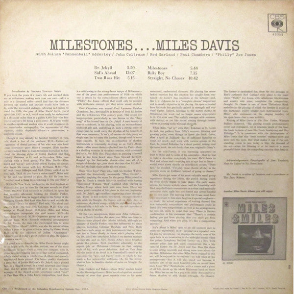 Miles Davis : Milestones (LP, Album, Mono, RE)