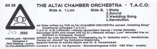 The Altai Chamber Orchestra : T.A.C.O. (LP, Ltd, Num, Pic)