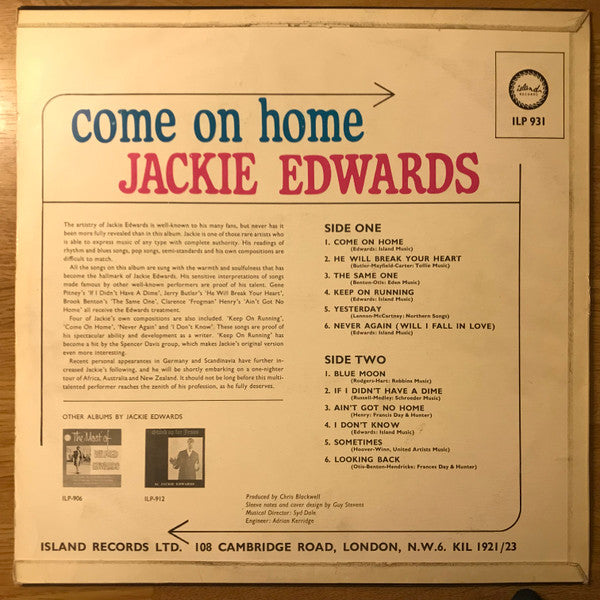 Jackie Edwards : Come On Home (LP, Album, Mono)