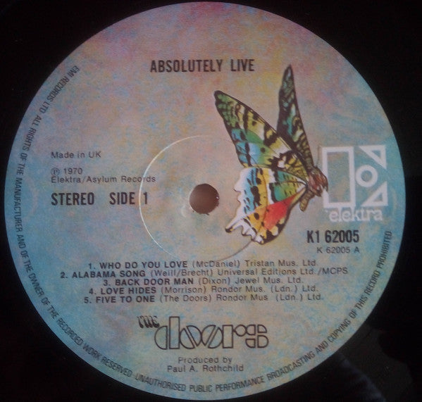 The Doors : Absolutely Live (2xLP, Album, RE, Aut)