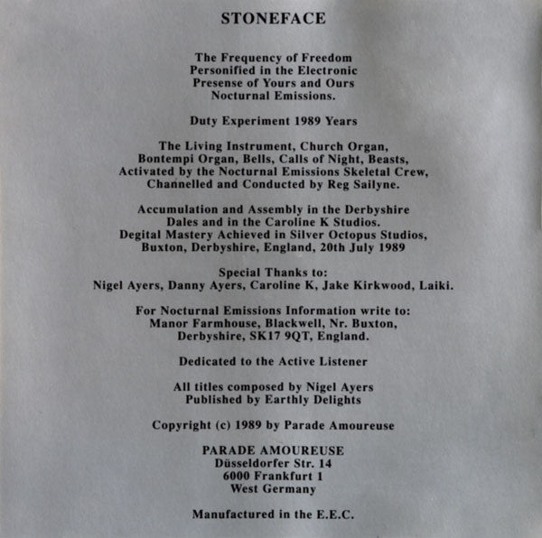 Nocturnal Emissions : Stoneface (CD, Album)