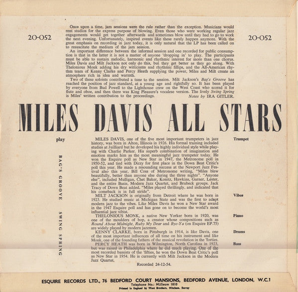 Miles Davis All Stars : Miles Davis Blows (10")