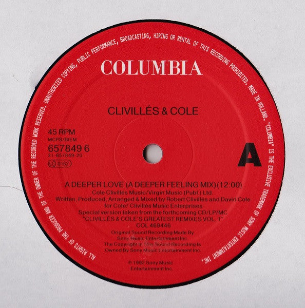 Clivillés & Cole : A Deeper Love (A Deeper Feeling Mix) (12", Single)