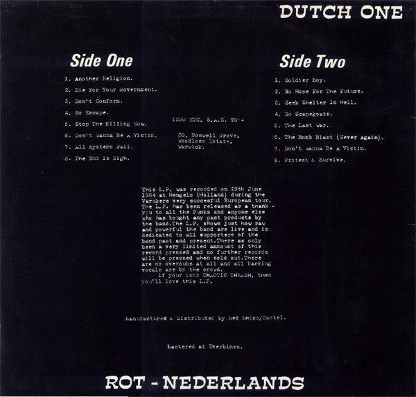The Varukers : Live In Holland (LP, Album, Ltd)