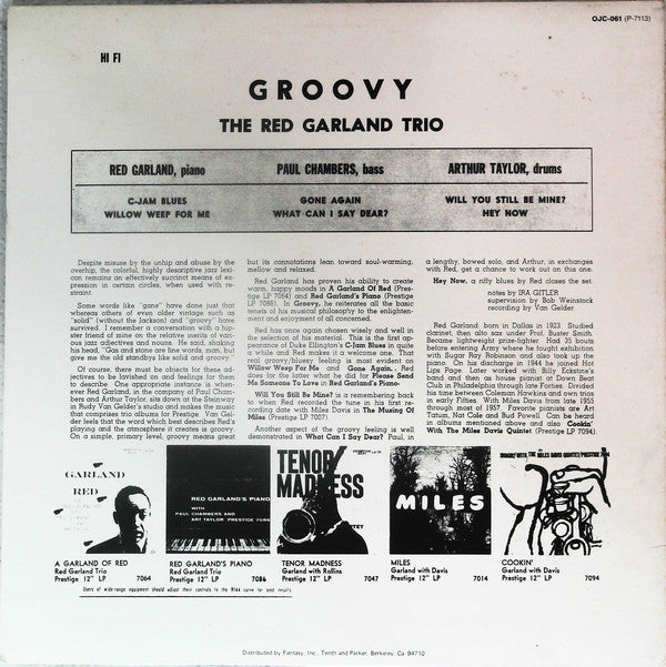 Red Garland Trio* : Groovy (LP, Album, Mono, RE)