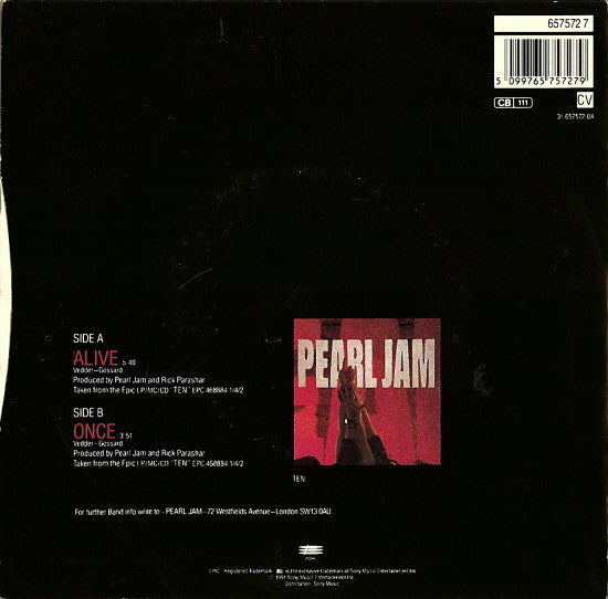 Pearl Jam : Alive (7", Single, Ltd, Whi)