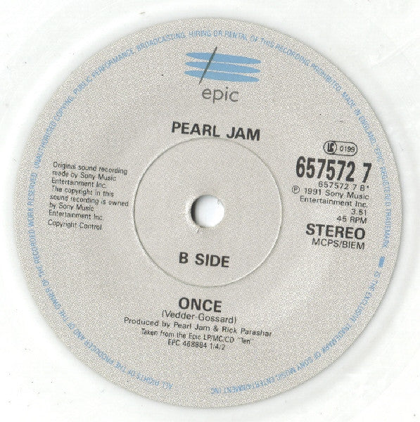 Pearl Jam : Alive (7", Single, Ltd, Whi)