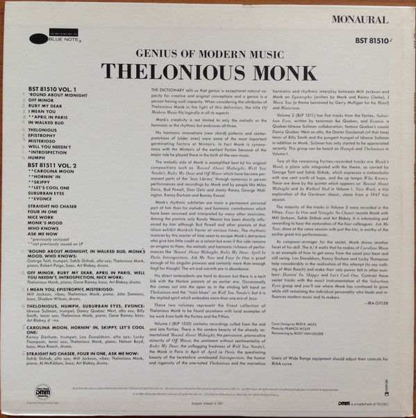 Thelonious Monk : Genius Of Modern Music Volume One (LP, Comp, Mono, RE, RM, DMM)