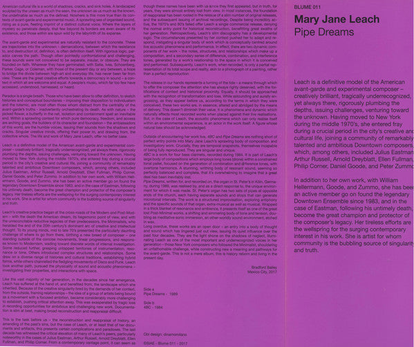 Mary Jane Leach : Pipe Dreams (LP, Pur)
