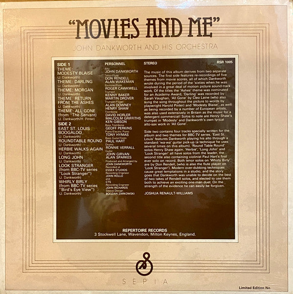 The John Dankworth Orchestra : Movies 'N' Me (LP, Album, RE)