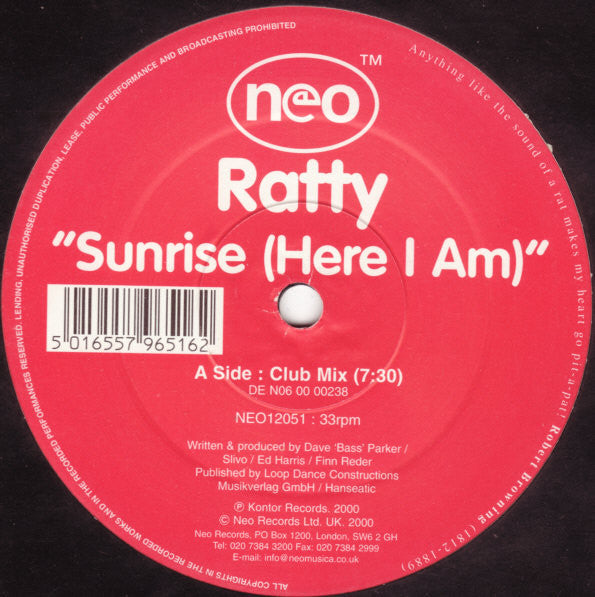 Ratty : Sunrise (Here I Am) (12")