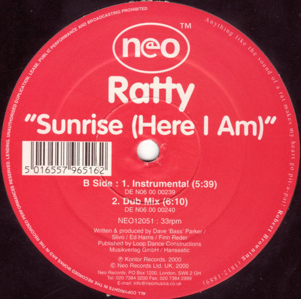 Ratty : Sunrise (Here I Am) (12")
