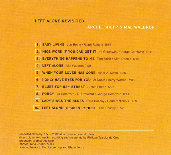 Archie Shepp & Mal Waldron : Left Alone Revisited (CD, Album, Dig)