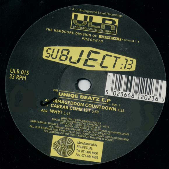 Subject:13* : The Uniqe Beatz E.P Vol. 1 (12", EP)