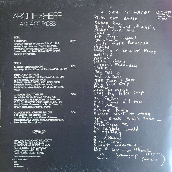 Archie Shepp : A Sea Of Faces (LP, Album, RE, Gat)