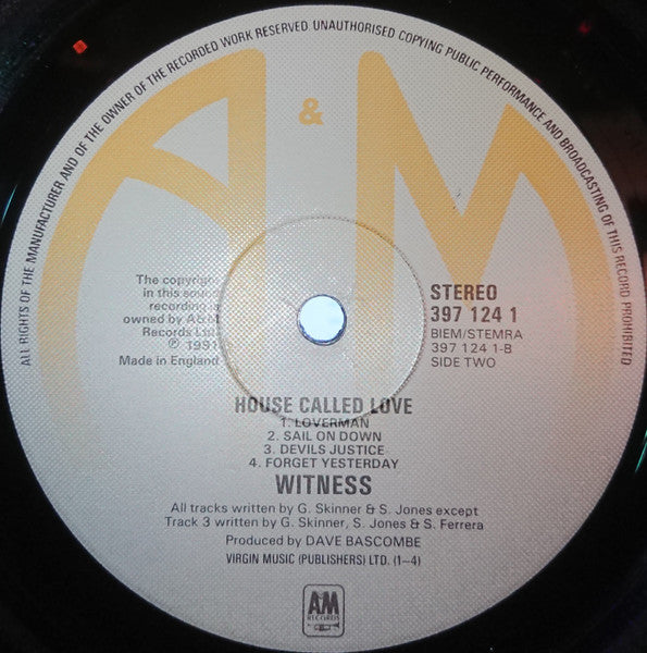 Witness (9) : House Called Love (LP)