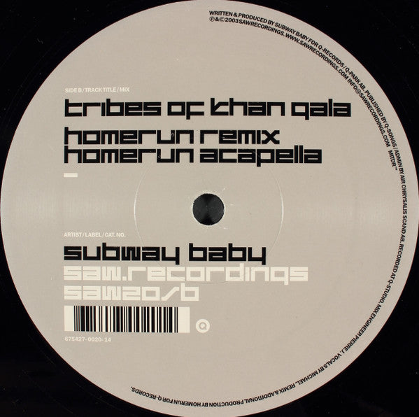 Subway Baby : Tribes Of Khan Gala (12")