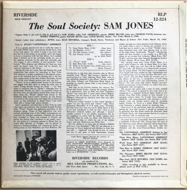 Sam Jones : The Soul Society (LP, Album, Mono)