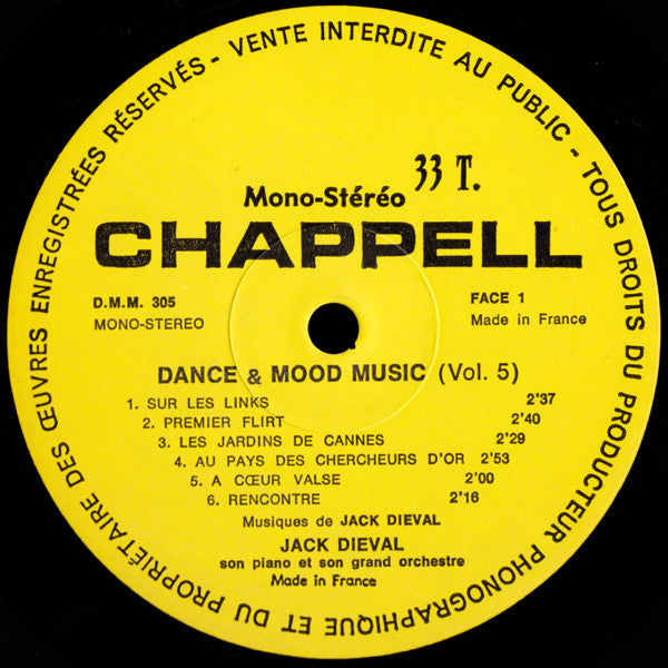 Jack Diéval Son Piano Et Son Grand Orchestre : Dance And Mood Music Volume 5 (LP)