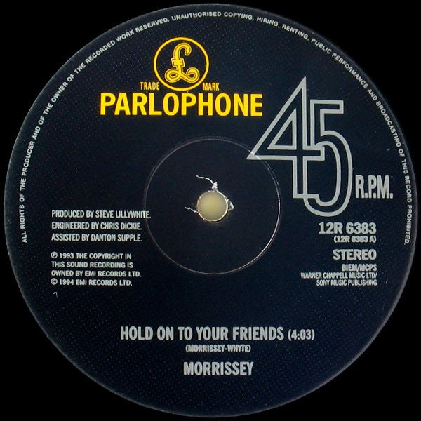 Morrissey : Hold On To Your Friends (12", Single, Ltd, Num, Gat)