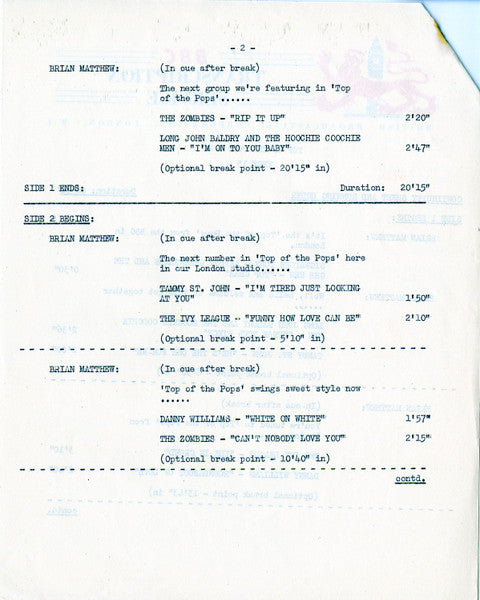 Various : Top Of The Pops-20 (LP, Mono, Transcription)