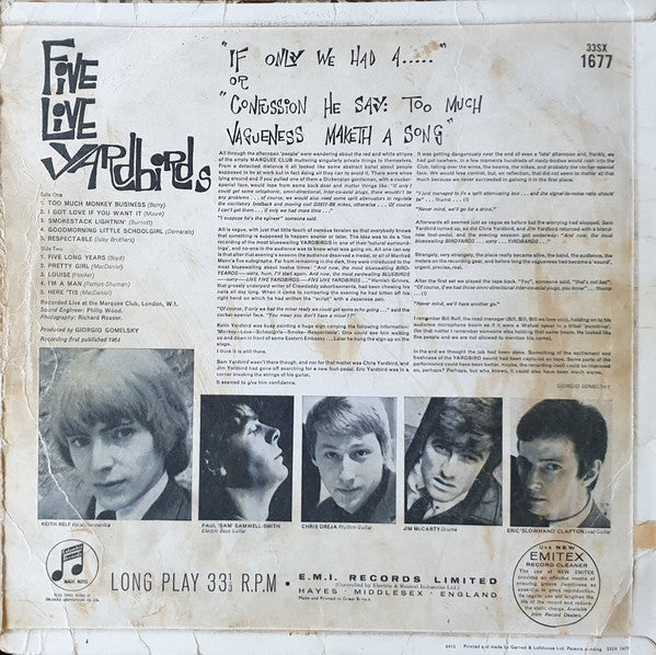 Yardbirds* : Five Live Yardbirds (LP, Album, Mono)