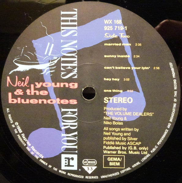 Neil Young & The Bluenotes (5) : This Note's For You (LP, Album)