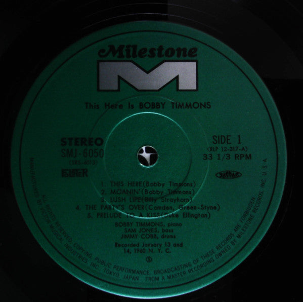 Bobby Timmons : This Here Is Bobby Timmons = ジス・ヒア・イズ・ボビー・ティモンズ (LP, Album, RE, Cap)