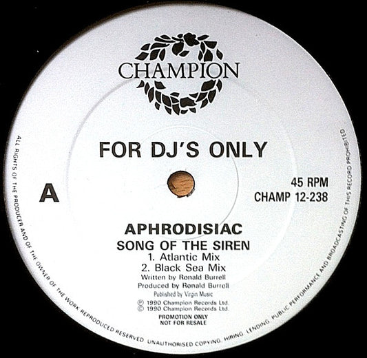 Aphrodisiac : Song Of The Siren (12", Single, Promo)
