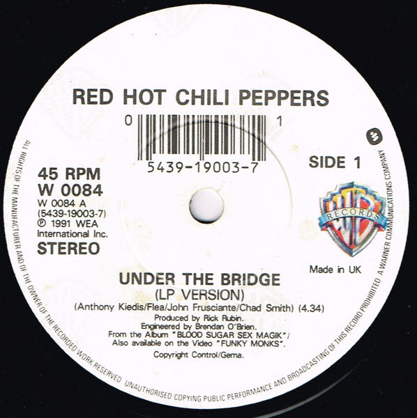 Red Hot Chili Peppers : Under The Bridge (7", Single)