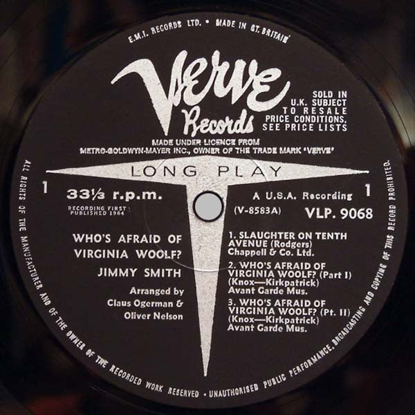 Jimmy Smith : Who's Afraid Of Virginia Woolf? (LP, Album, Mono)