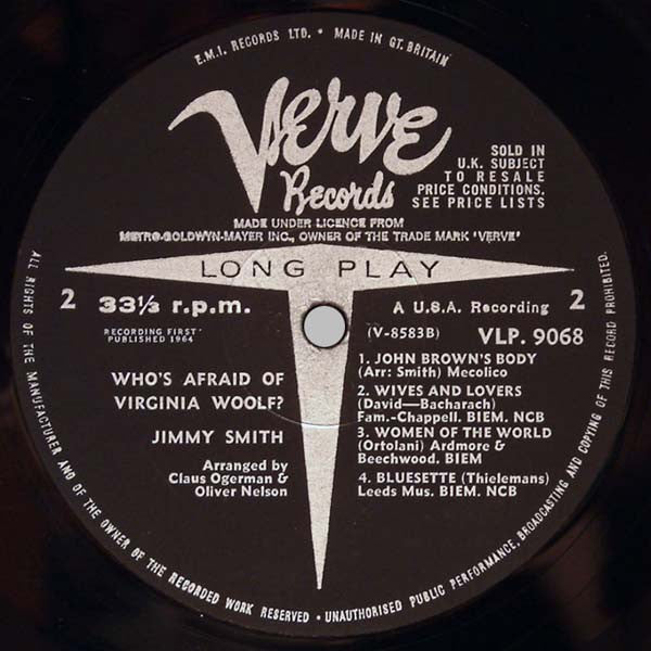 Jimmy Smith : Who's Afraid Of Virginia Woolf? (LP, Album, Mono)