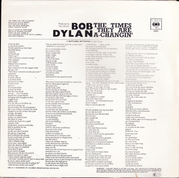 Bob Dylan : The Times They Are A-Changin' (LP, Album, RE)
