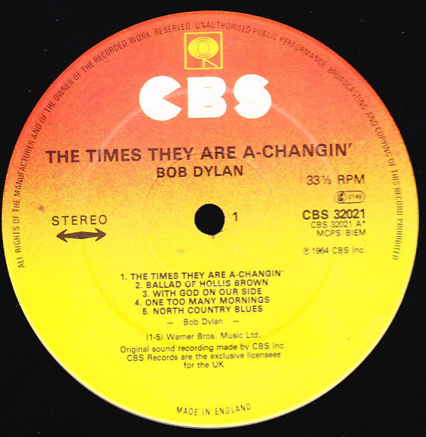 Bob Dylan : The Times They Are A-Changin' (LP, Album, RE)