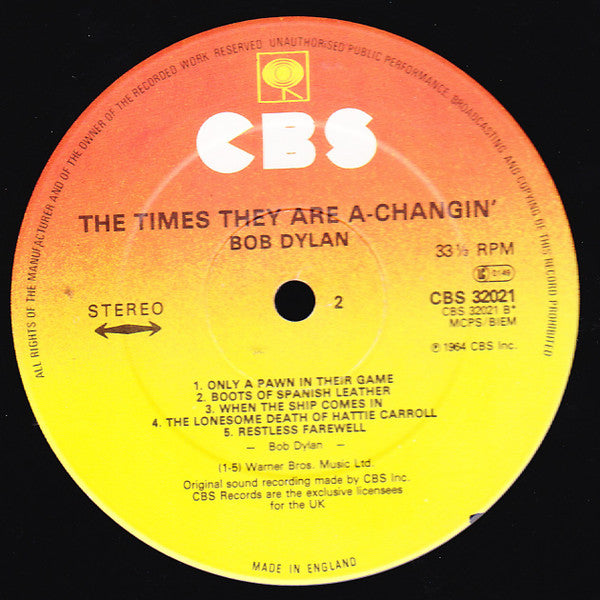 Bob Dylan : The Times They Are A-Changin' (LP, Album, RE)