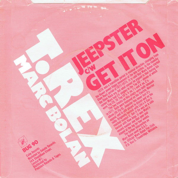 T. Rex, Marc Bolan : Jeepster / Get It On (7", Single)
