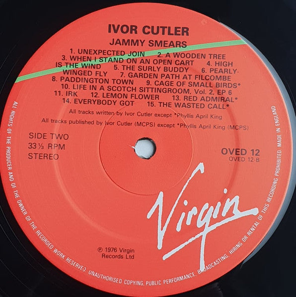 Ivor Cutler : Jammy Smears (LP, Album, RE, CBS)