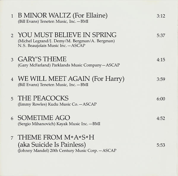 Bill Evans Featuring Eddie Gomez And Eliot Zigmund : You Must Believe In Spring (CD, Album, RE)
