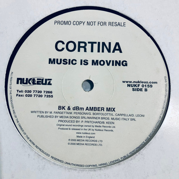 Cortina : Music Is Moving (12", Promo)