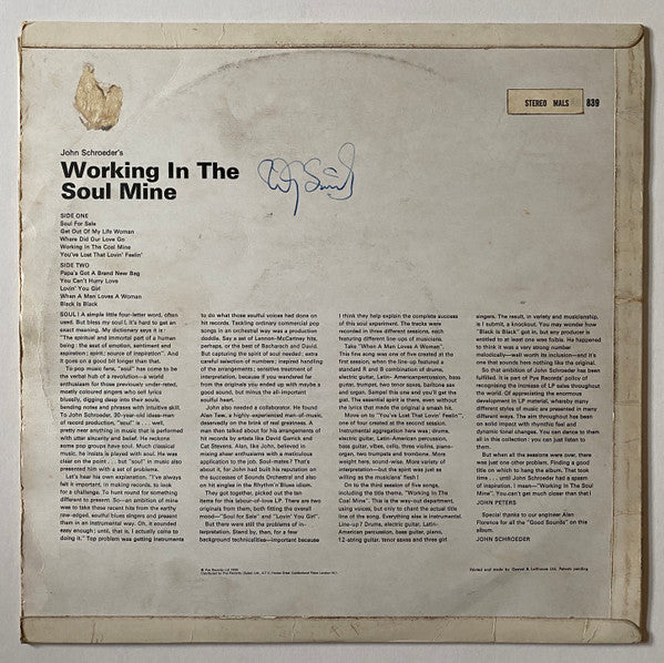 John Schroeder And Orchestra* : Working In The Soul Mine (LP)