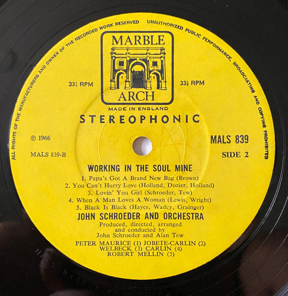 John Schroeder And Orchestra* : Working In The Soul Mine (LP)