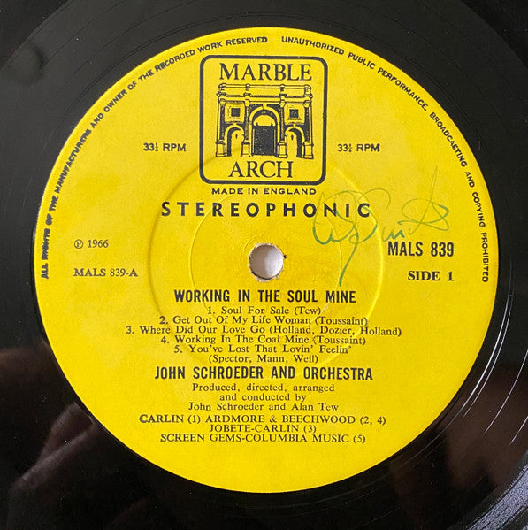 John Schroeder And Orchestra* : Working In The Soul Mine (LP)