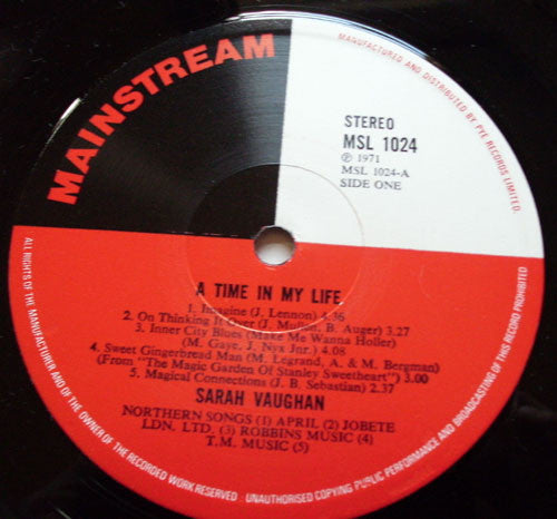 Sarah Vaughan : A Time In My Life (LP, Album, RE)
