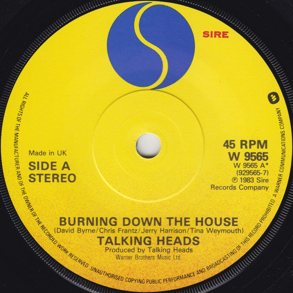 Talking Heads : Burning Down The House (7", Single)