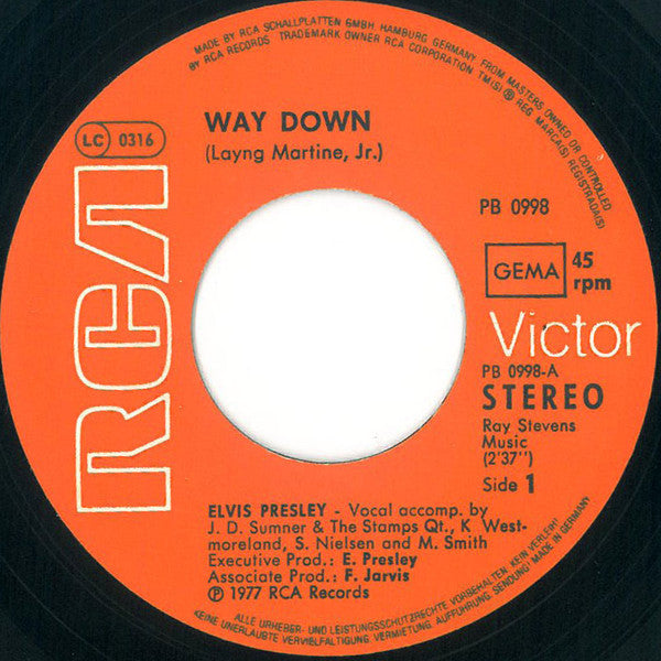 Elvis Presley : Way Down (7", Single)