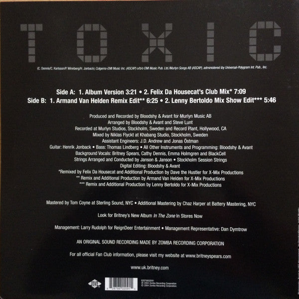 Britney Spears : Toxic (12", Single)